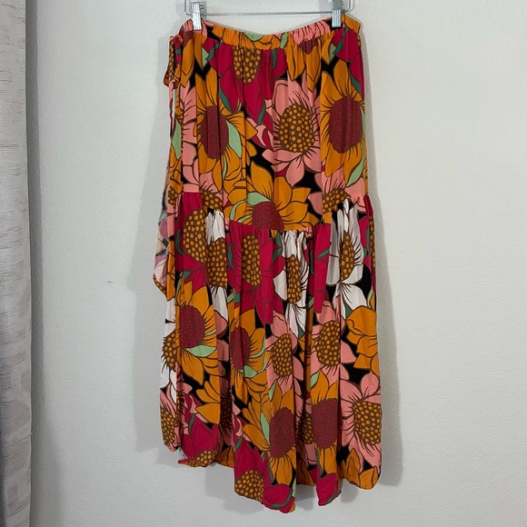 CYNTHIA ROWLEY SUNFLOWER WRAP ASYMMETRICAL SKIRT, LARGE - Picture 2 of 5